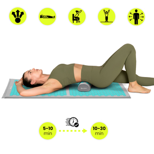 Didelis akupresūros kilimėlis su pagalvėle ir užvalkalu – 130 cm „HyperMotion“ pilkai mėtinis