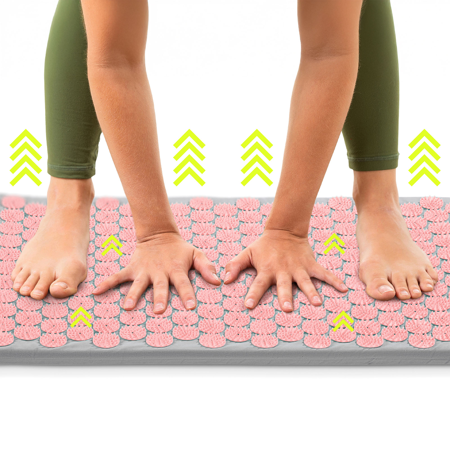 Akupresūros kilimėlis su pagalvėle ir užvalkalu – 72 cm „HyperMotion“ pilkas ir rožinis