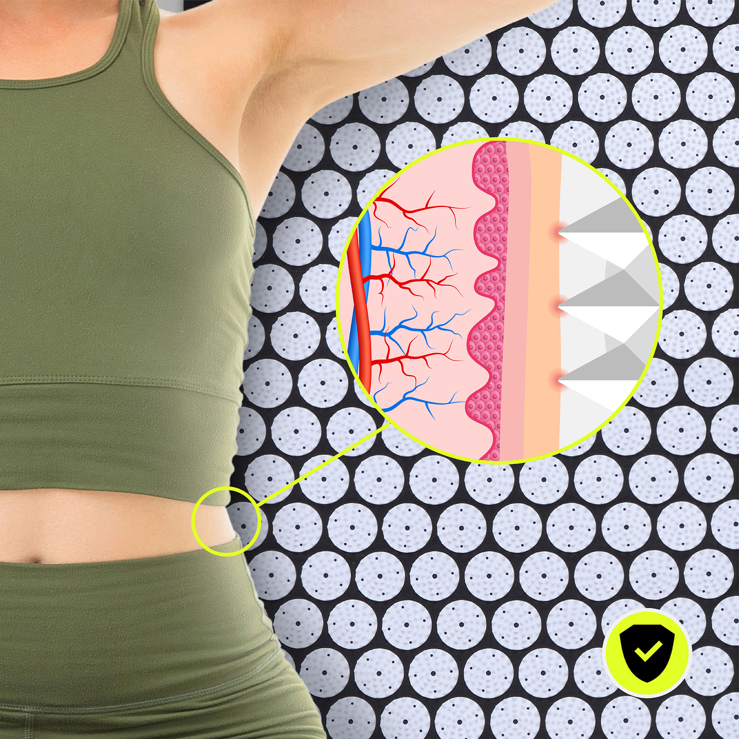 Didelis akupresūros kilimėlis su pagalvėle ir užvalkalu – 130 cm „HyperMotion“ juodos ir baltos spalvos