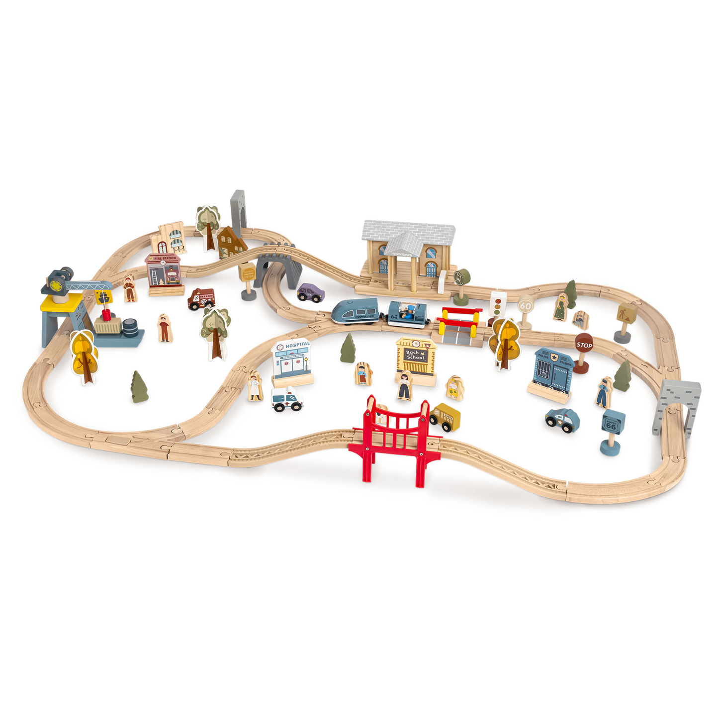 Medinis miesto geležinkelis su elektriniu traukiniu – judančiu kranu, laivu, tiltais