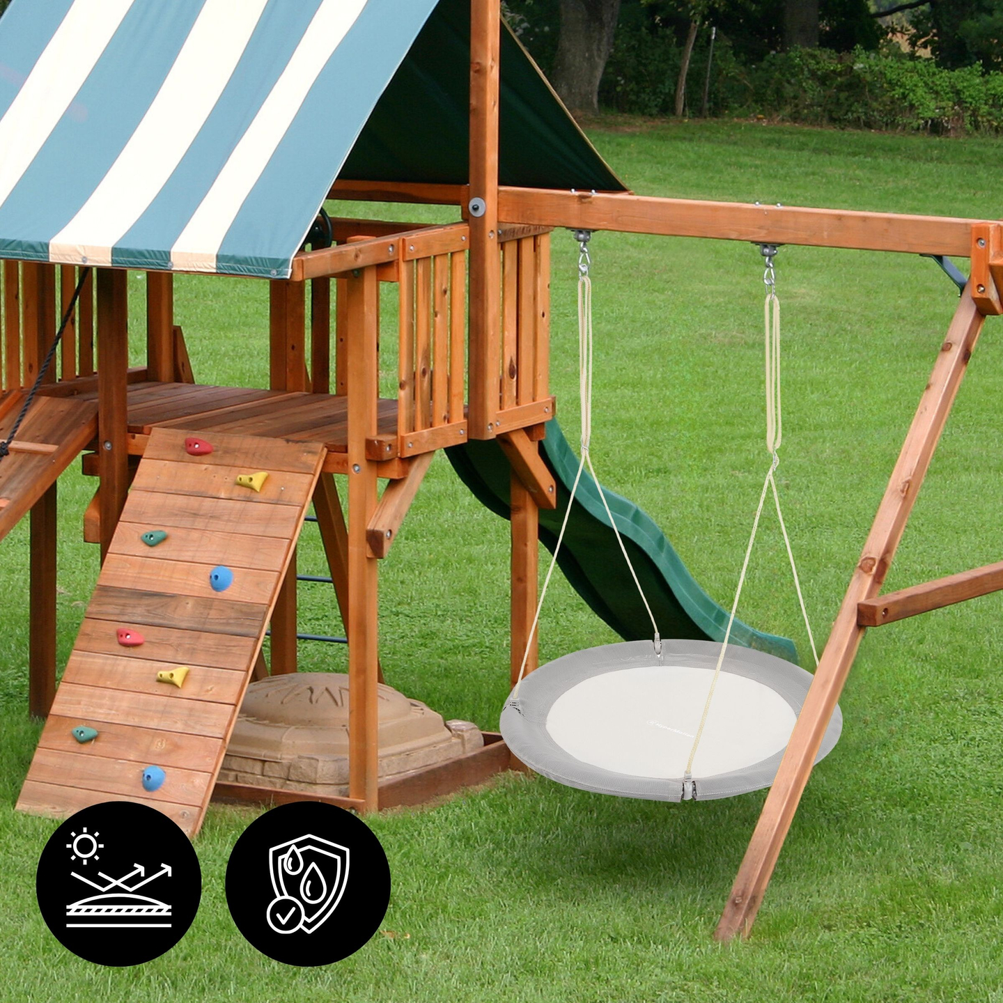 "HyperMotion" sūpynės su erškėtrožės lizdu - 100 cm skersmens, pilkos spalvos