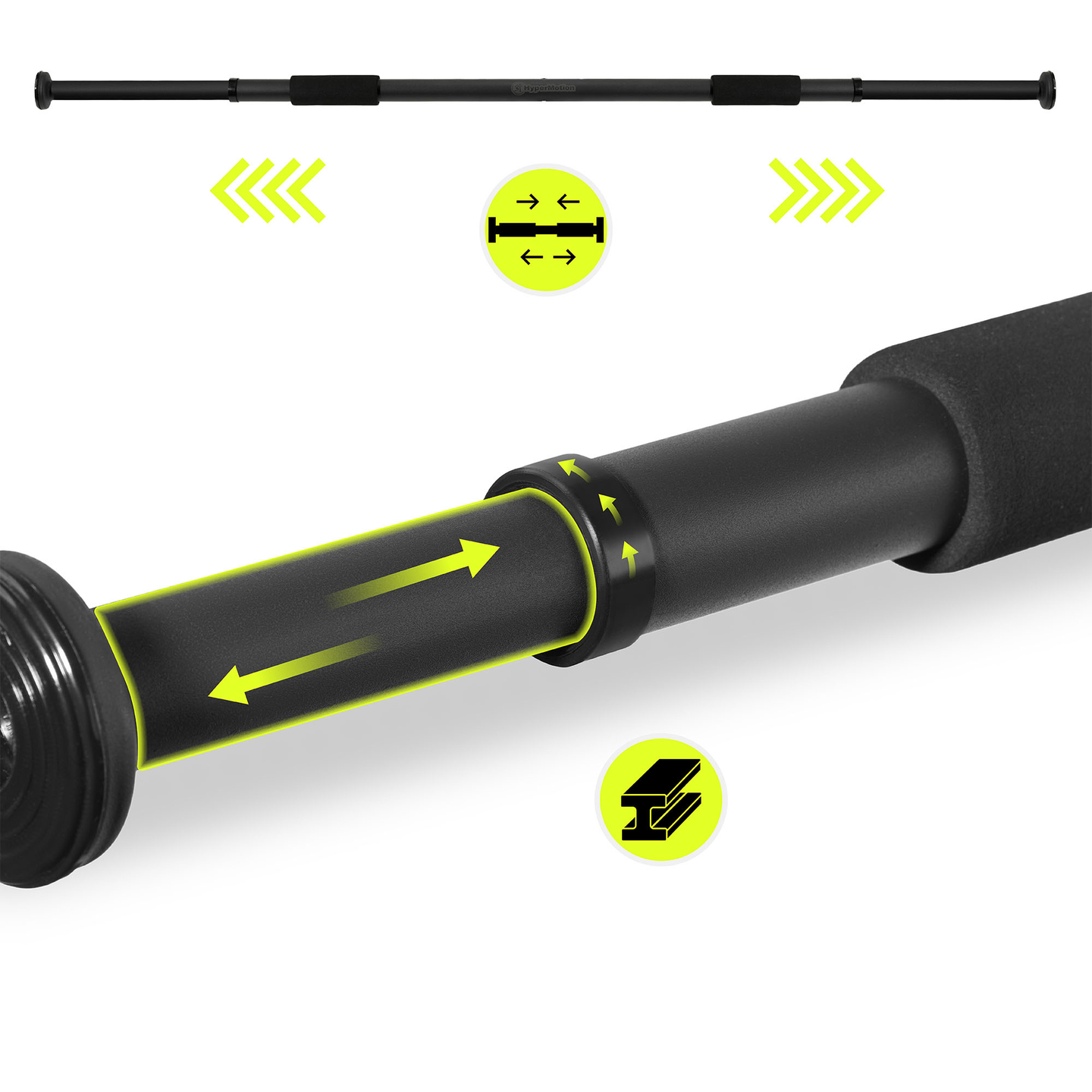 HyperMotion reguliuojamas prisitraukimų skersinis 80–130 cm, 150 kg, juodas