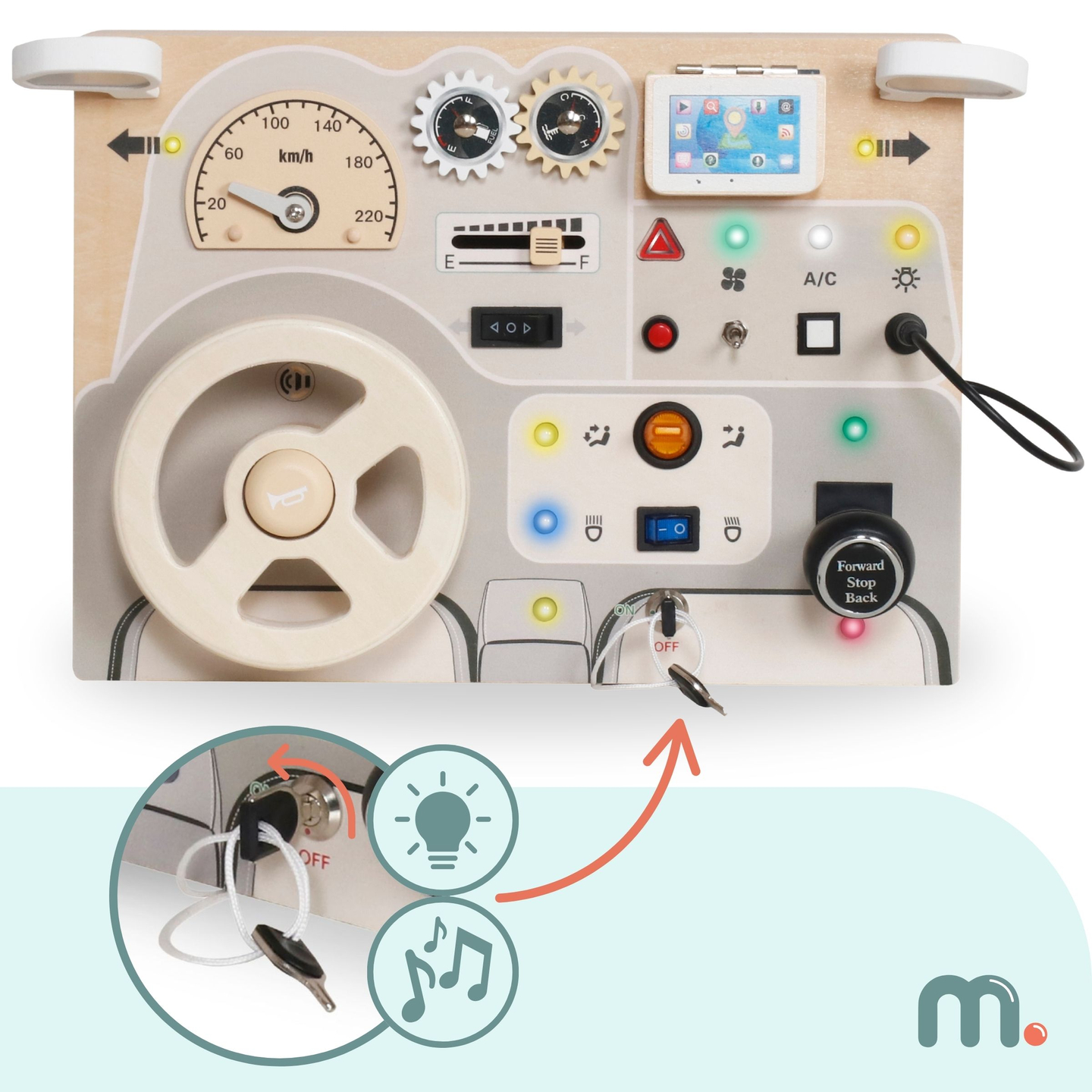 Montessori medinė žaidimų lenta mažiems vaikams - automobilio prietaisų skydelis