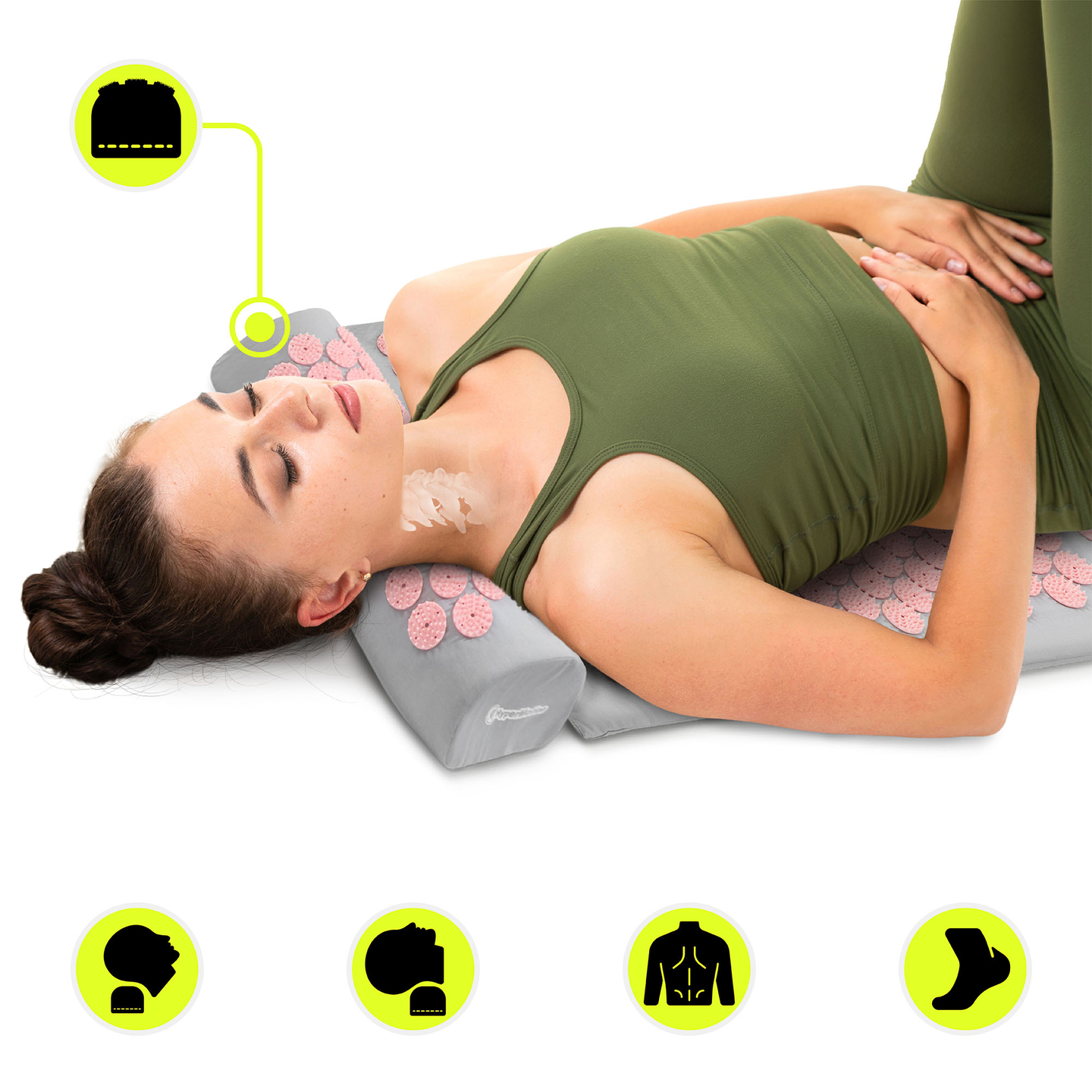 Didelis akupresūros kilimėlis su pagalvėle ir užvalkalu – 130 cm „HyperMotion“ pilkas ir rožinis