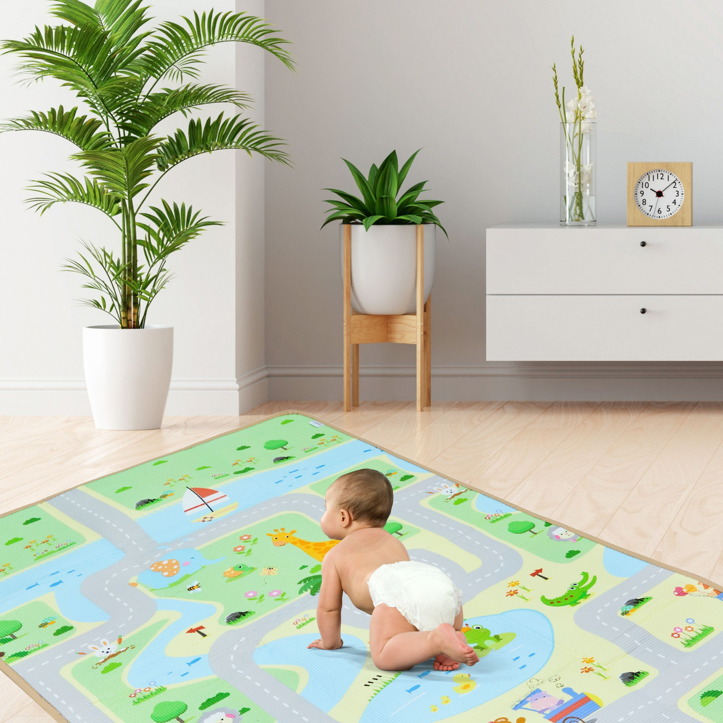 Dvipusis putplasčio kilimėlis - miškas ant kalvos / saulėtas miestas