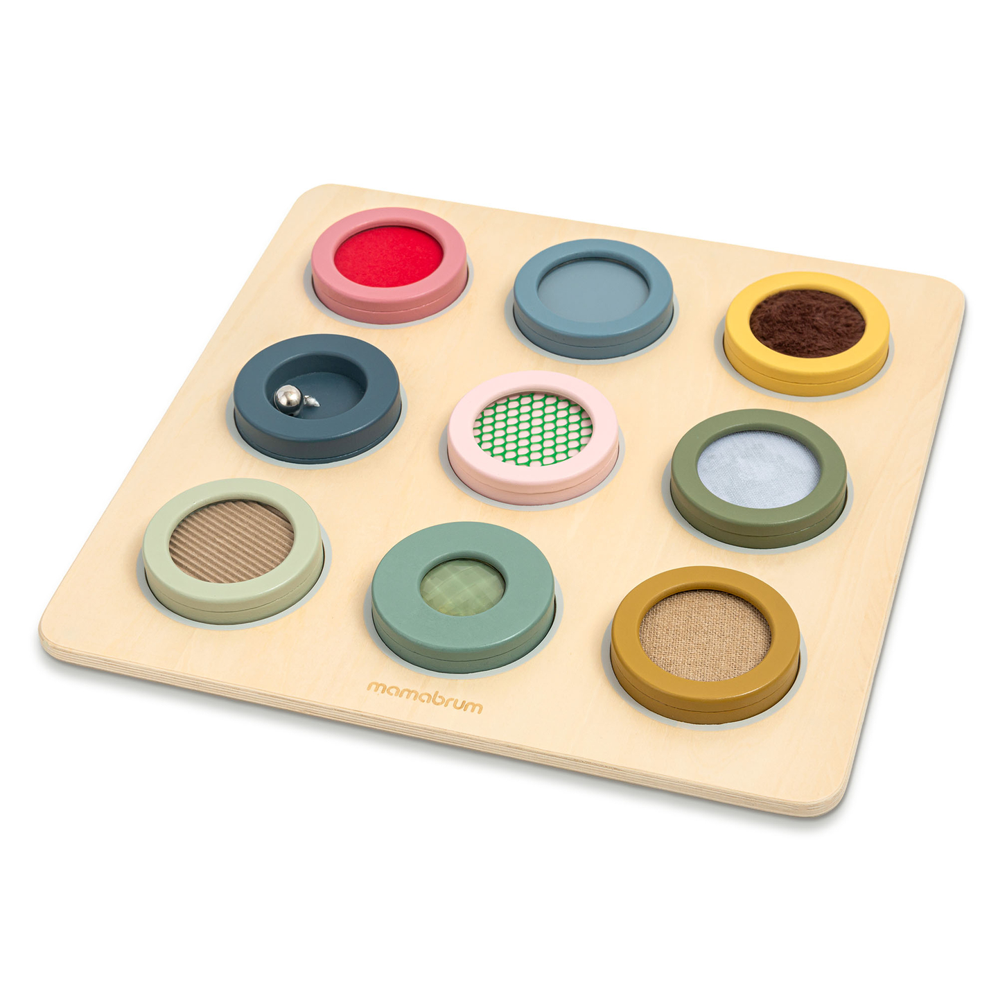 Medinė Montessori sensorinė lenta – 9 tekstūros, skirtos atrasti ir lavinti lytėjimo pojūtį