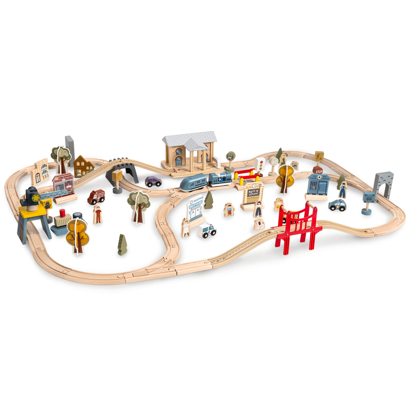 Medinis miesto geležinkelis su elektriniu traukiniu – judančiu kranu, laivu, tiltais