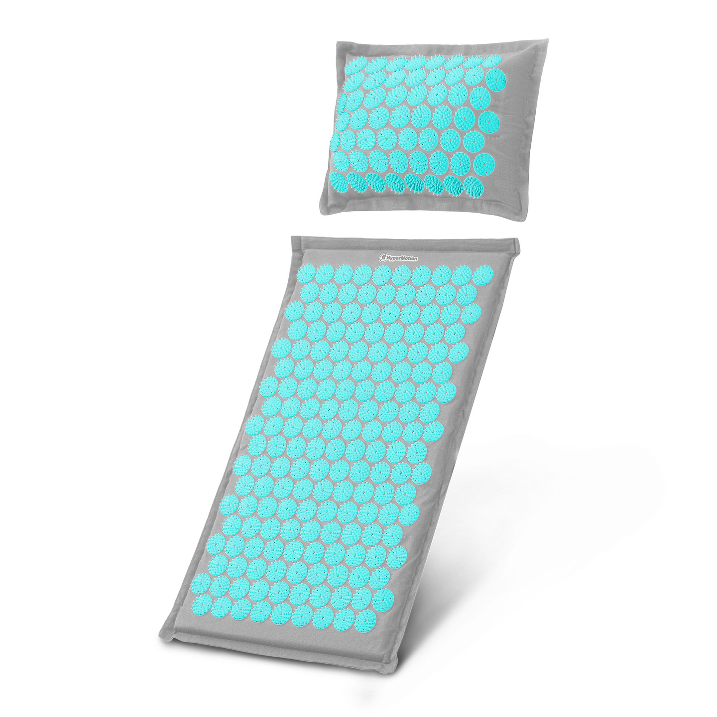 EKO lininis akupresūros kilimėlis su kokosų pluoštu ir grikių pagalvėle – 68 cm „HyperMotion“ pilka-mėtinė