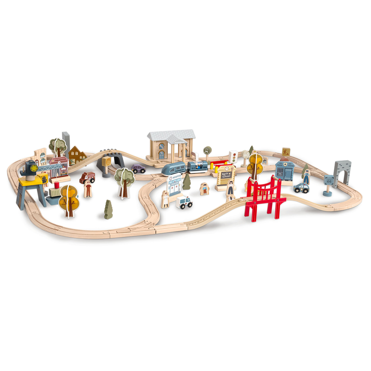 Medinis miesto geležinkelis su elektriniu traukiniu – judančiu kranu, laivu, tiltais