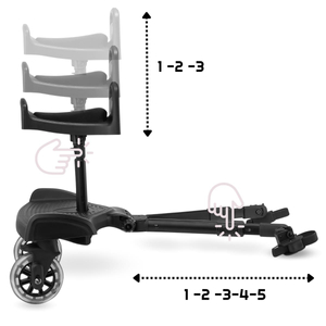 Vaikiško vežimėlio pratęsimas su reguliuojama sėdyne ir universalia tvirtinimo sistema - "Moby-System BUGGY2GO