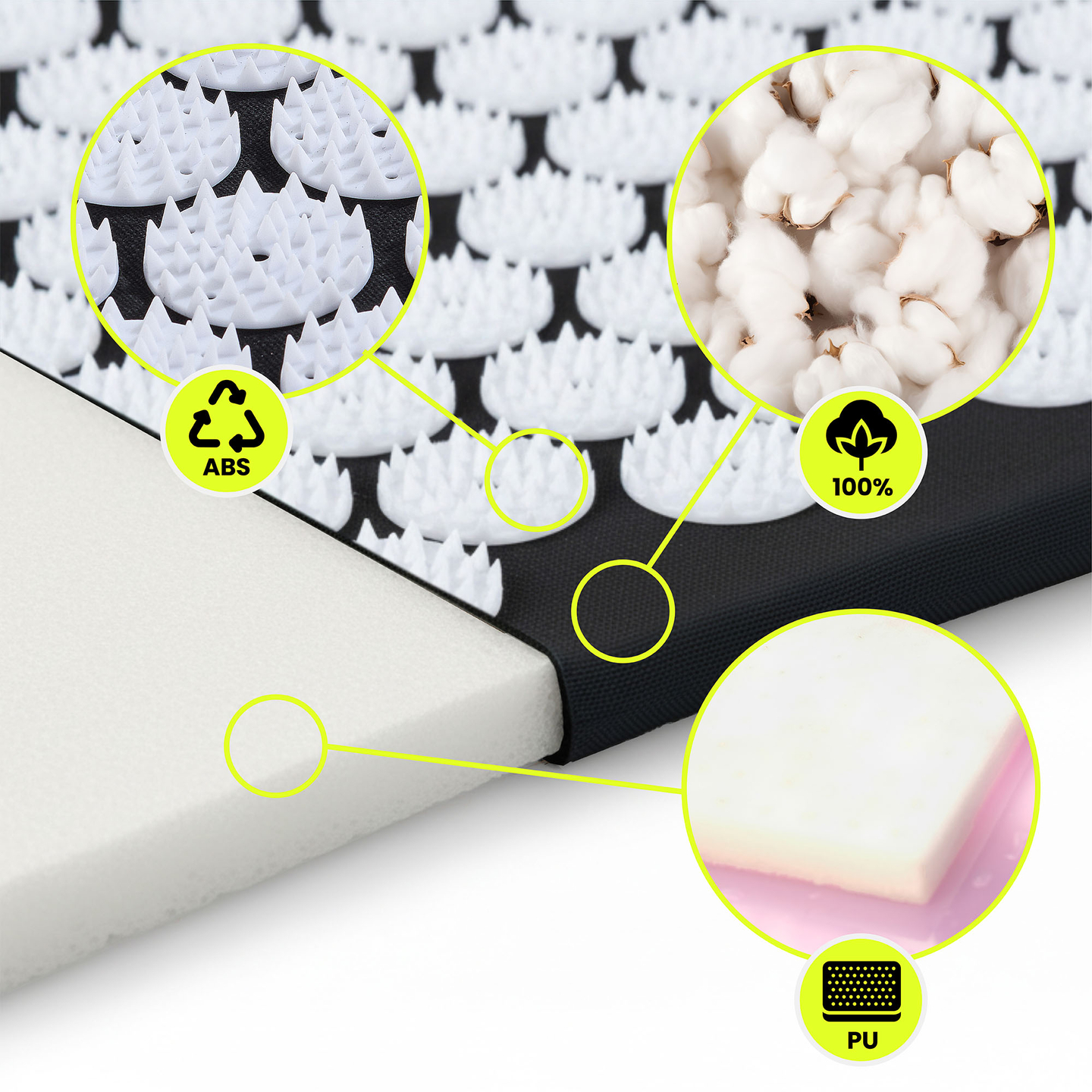 Didelis akupresūros kilimėlis su pagalvėle ir užvalkalu – 130 cm „HyperMotion“ juodos ir baltos spalvos