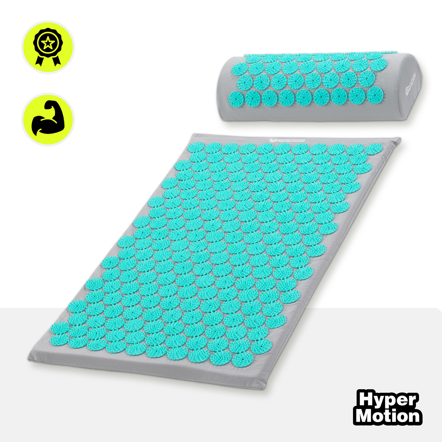 Akupresūros kilimėlis su pagalvėle ir užvalkalu – 72 cm „HyperMotion“ pilkai mėtinis