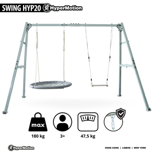 Dvigubos sūpynės su priedais - plieninis rėmas - eršketo lizdas, sūpynės ir hamakas