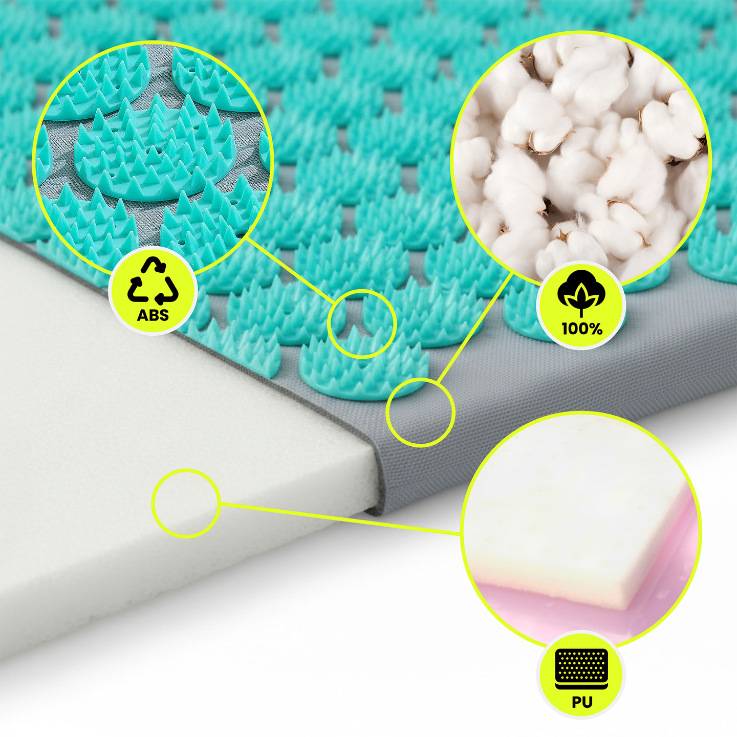 Akupresūros kilimėlis su pagalvėle ir užvalkalu – 72 cm „HyperMotion“ pilkai mėtinis