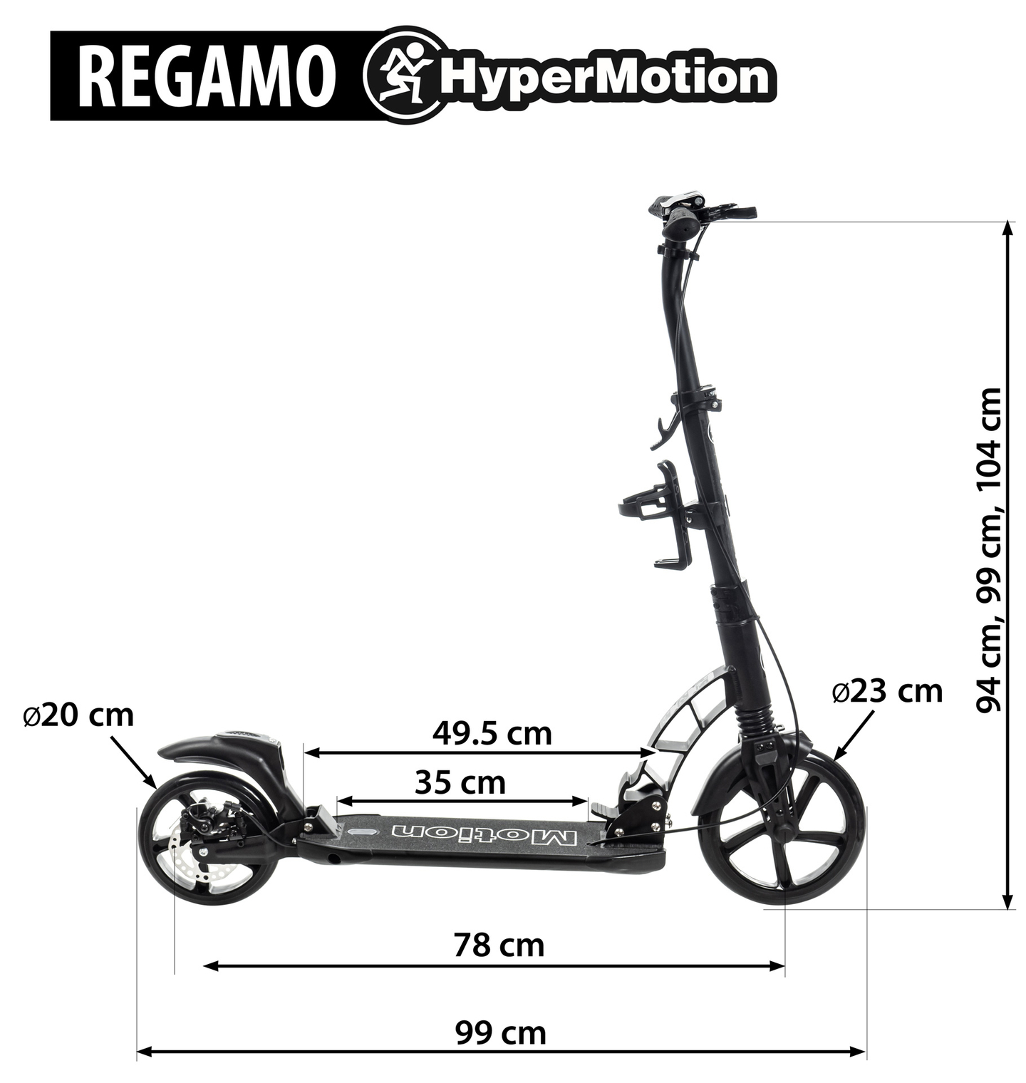 "HyperMotion REGAMO" suaugusiųjų paspirtukas - juodas