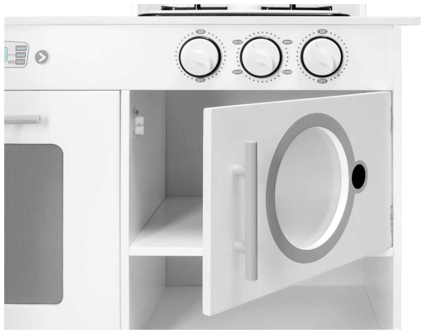 Kampinė medinė XXXL virtuvė su šaldytuvu, orkaite, skalbimo mašina, prijuoste ir priedais