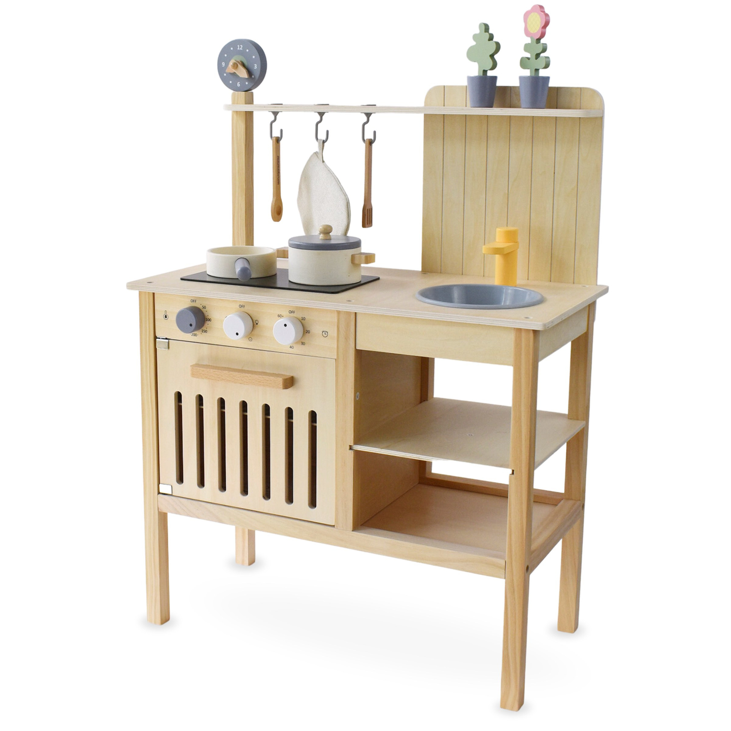 Medinė sodo virtuvė su priedais - natūralus boho