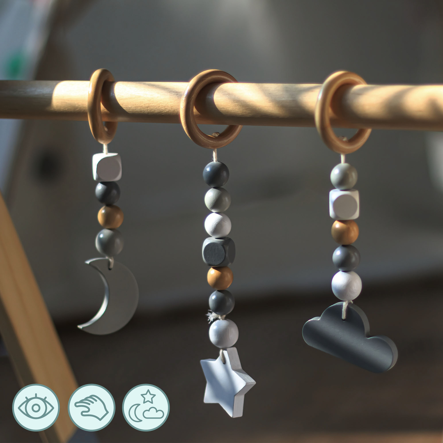 "Baby Gym" medinis lavinimo stendas - pilka spalva