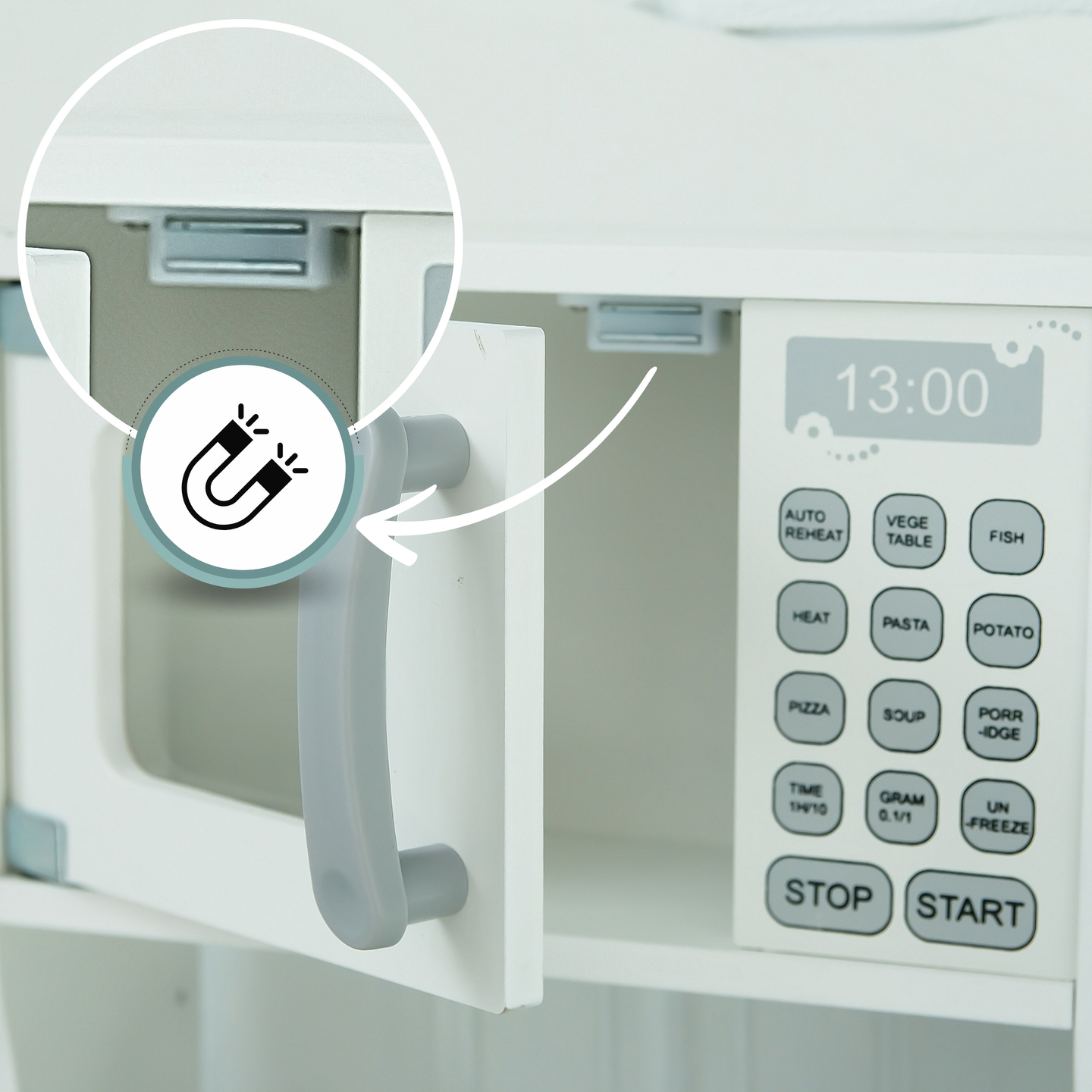 Medinė vaikų virtuvėlė su mikrobangų krosnele