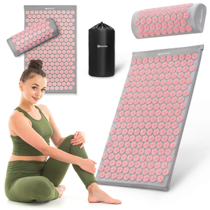 Akupresūros kilimėlis su pagalvėle ir užvalkalu – 72 cm „HyperMotion“ pilkas ir rožinis