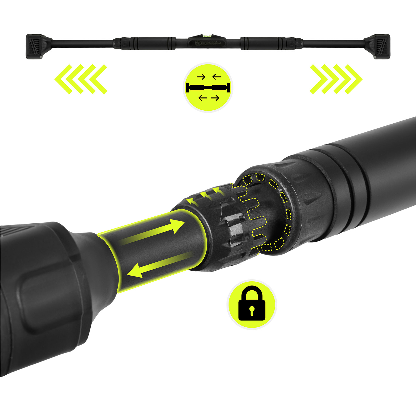 HyperMotion reguliuojamas prisitraukimų skersinis 74–100 cm, 200 kg, juodas