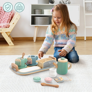 Didelis medinis arbatos rinkinys su padėklu - 18 vienetų