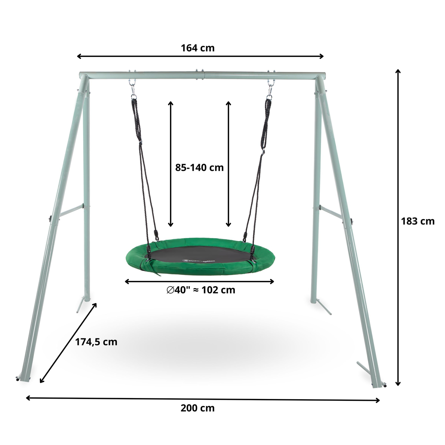 Gandralizdžio tipo sodo sūpynės su karkasu ir virvėmis