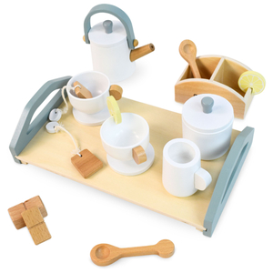 Didelis medinis arbatos rinkinys su padėklu - 17 vienetų