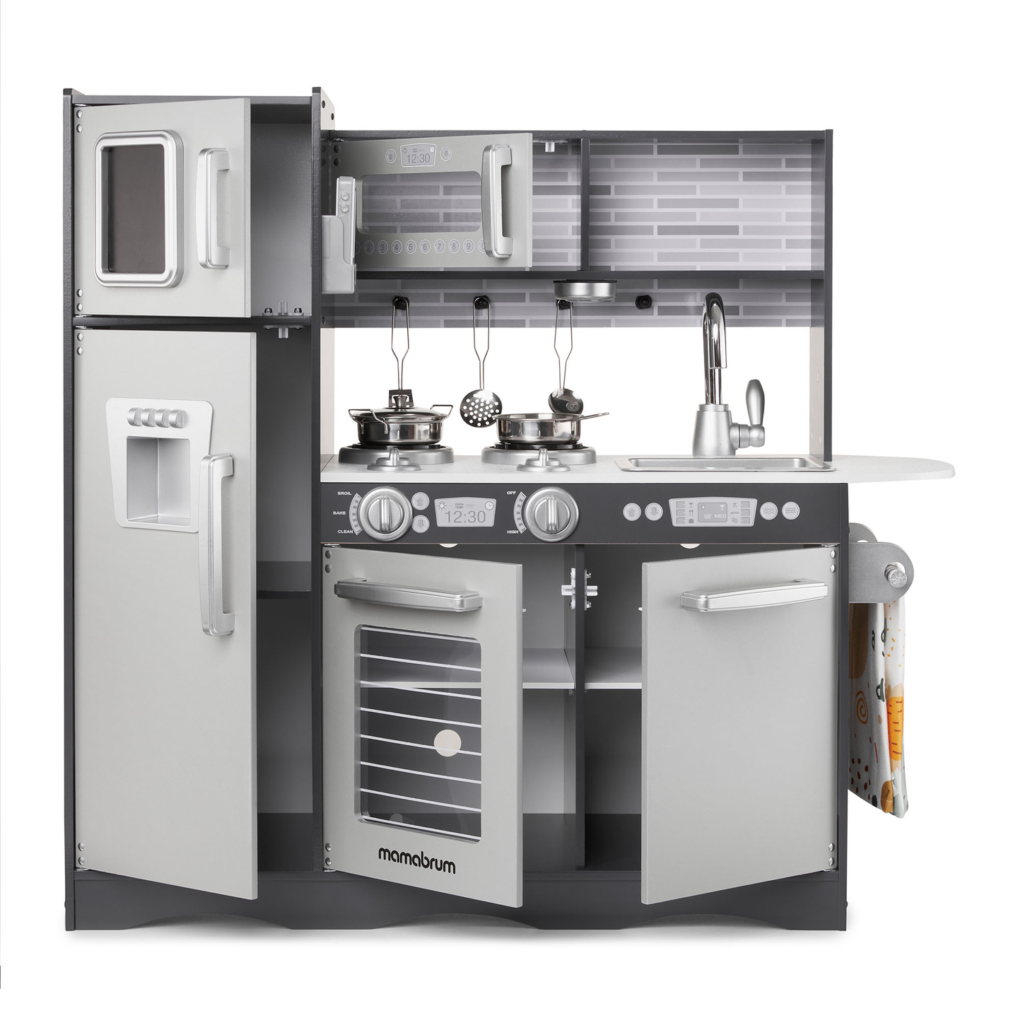 XXL medinė virtuvė su LED apšvietimu, prijuoste ir priedais