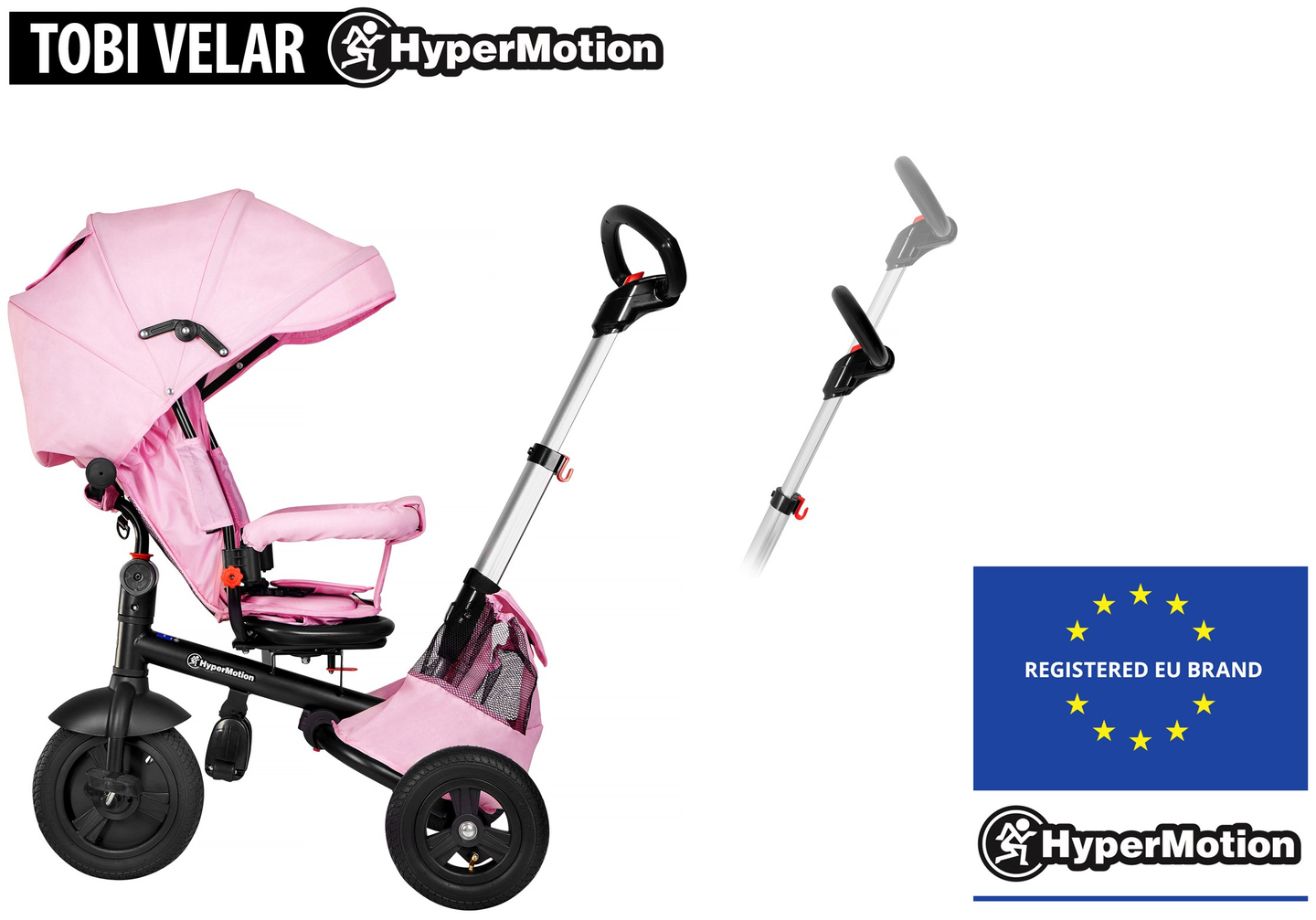 "Tobi Velar" triratukas + lietaus plėvelė - rožinė