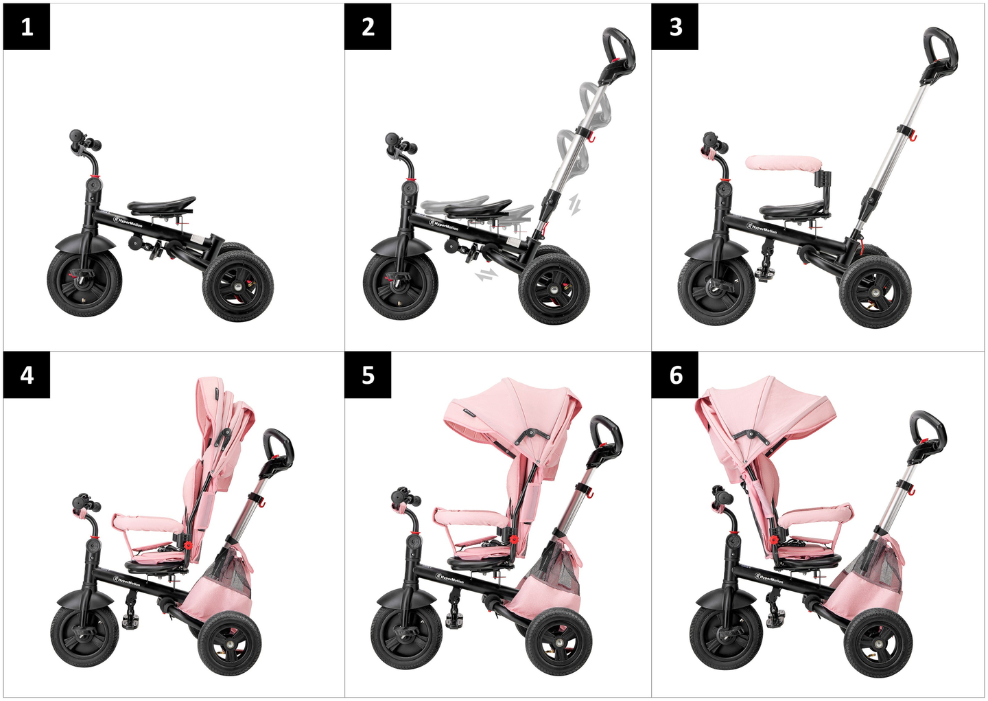 "Tobi Velar" triratukas + lietaus plėvelė - rožinė