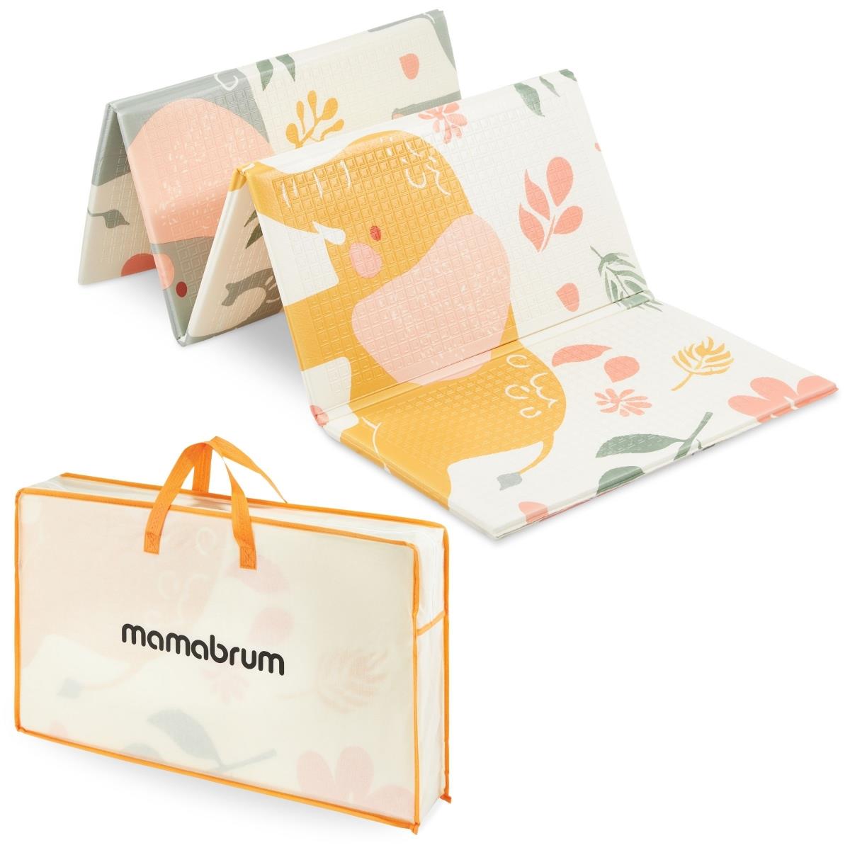 Dvipusis sulankstomas putplasčio kilimėlis 180 x 120 x 1 cm - Egzotiški drambliai / švelniai pilka