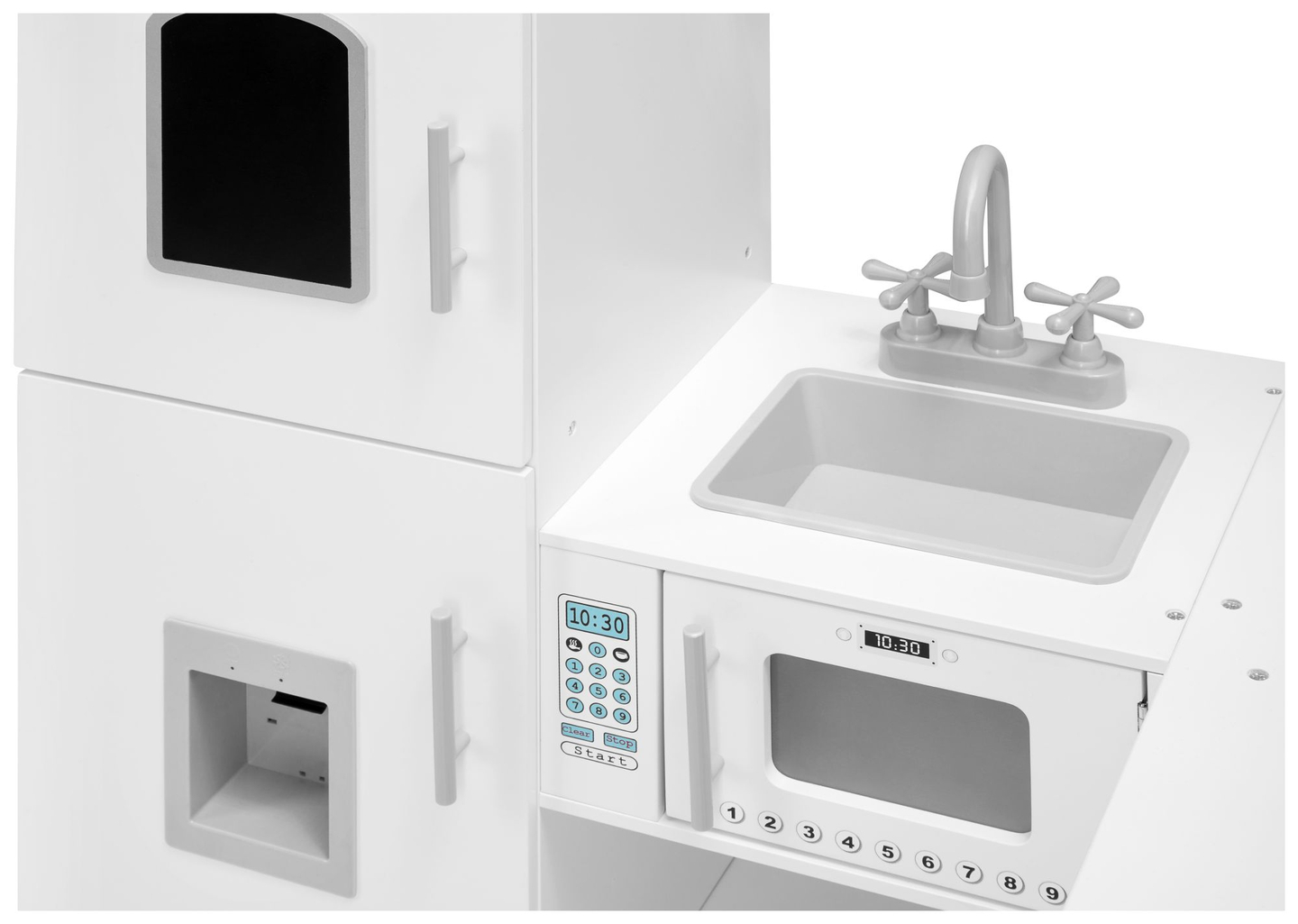 Kampinė medinė XXXL virtuvė su šaldytuvu, orkaite, skalbimo mašina, prijuoste ir priedais