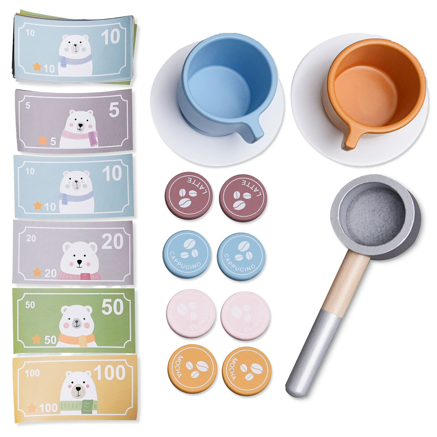 Didelė medinė XXXL parduotuvė vaikams su greito maisto baru - kampinė parduotuvė + kavos aparatas + orkaitė + šaldytuvas - 106 ak.