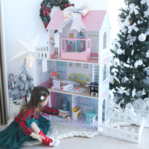 XXL Didžiausias medinis lėlių namelis - 123 cm - LED apšvietimas - terasa, aksesuarai, sodas
