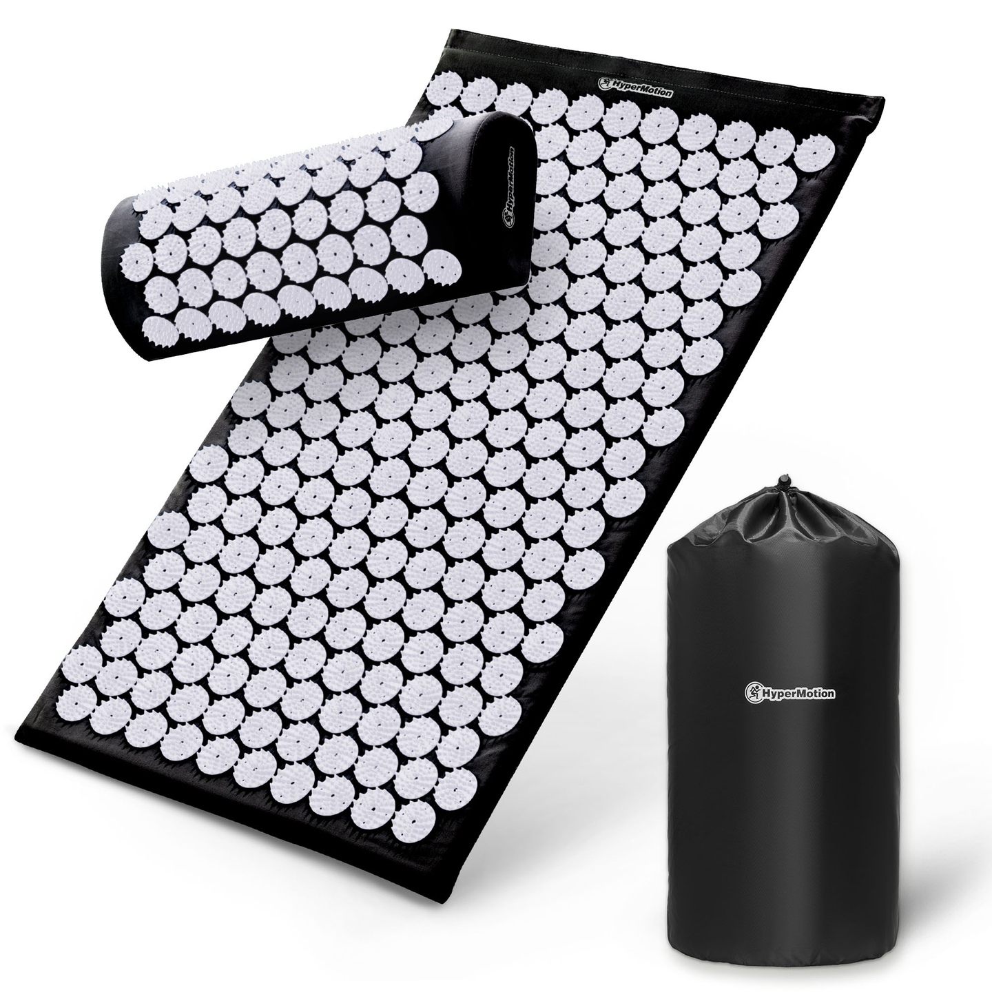 Akupresūros kilimėlis su pagalvėle ir užvalkalu – 72 cm „HyperMotion“ juodos ir baltos spalvos