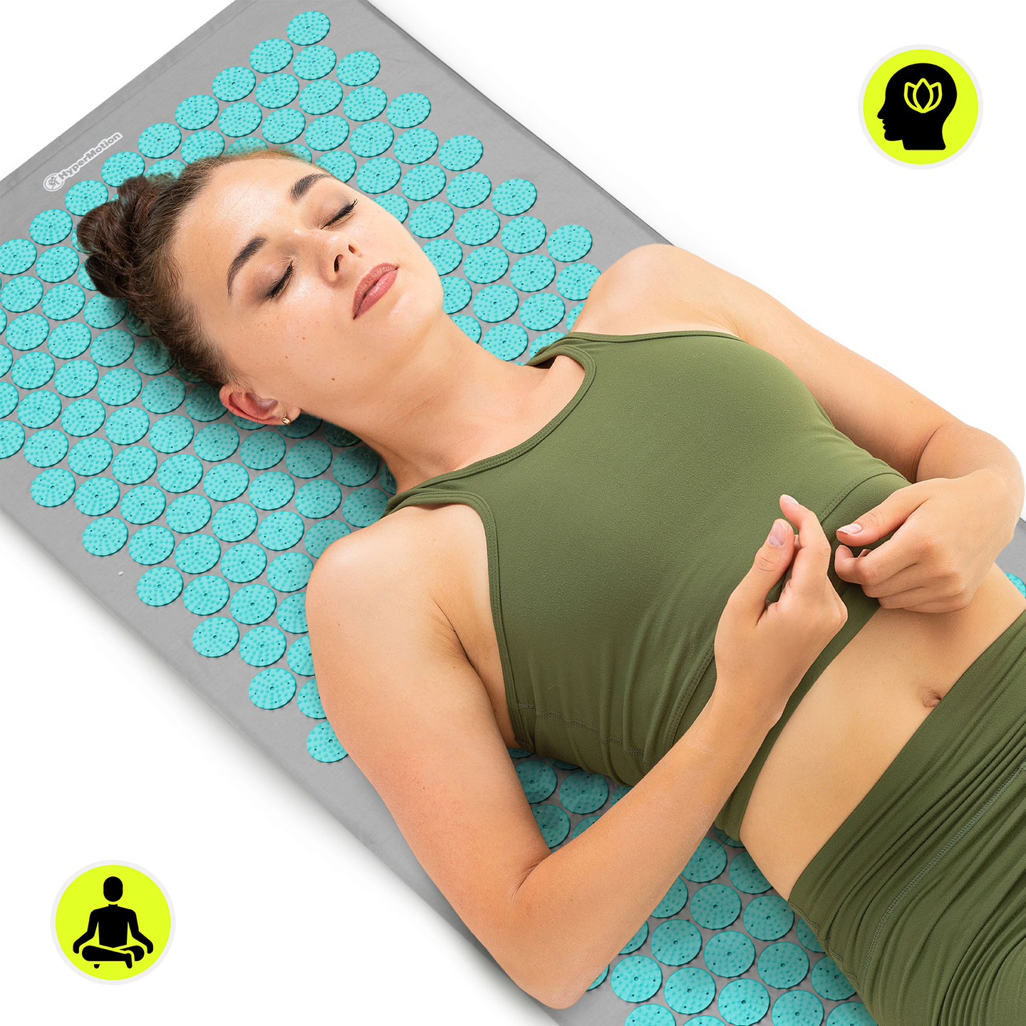 Didelis akupresūros kilimėlis su pagalvėle ir užvalkalu – 130 cm „HyperMotion“ pilkai mėtinis