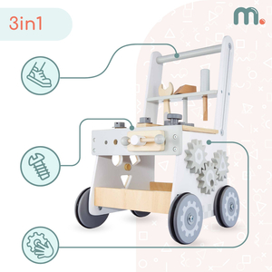 Medinė vaikštynė, stumdyklė ir dirbtuvės "3 viename" - 47 elementai