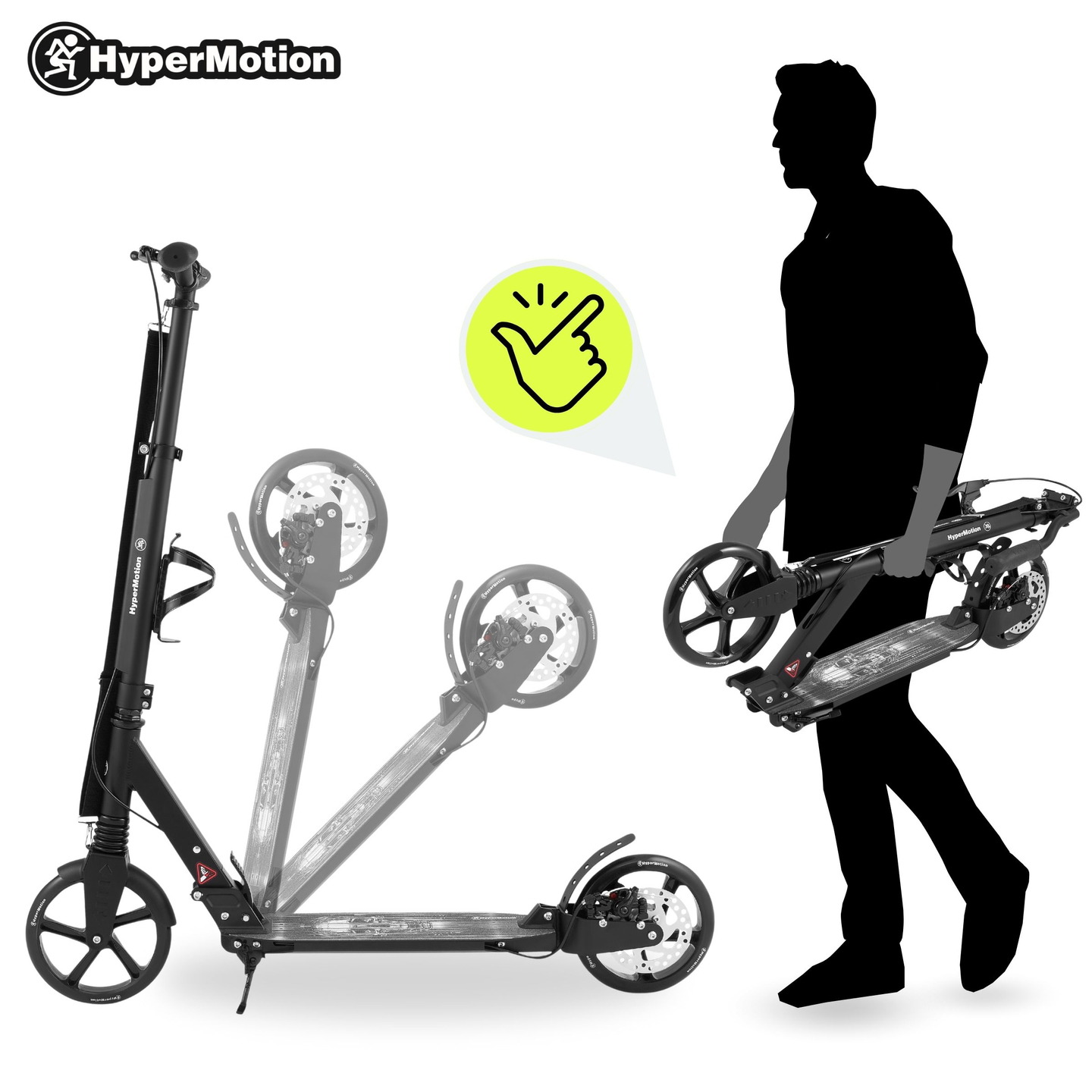 Dviratis motoroleris jaunimui - su amortizatoriumi - HyperMotion Skyline - juodas, aliuminis - 100 kg