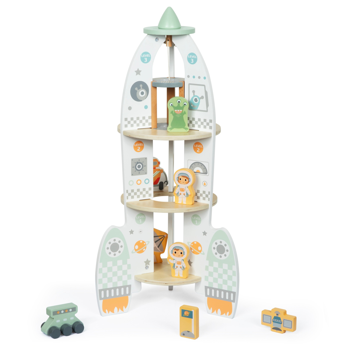 Didelė medinė kosminė raketa su liftu ir priedais - XXL