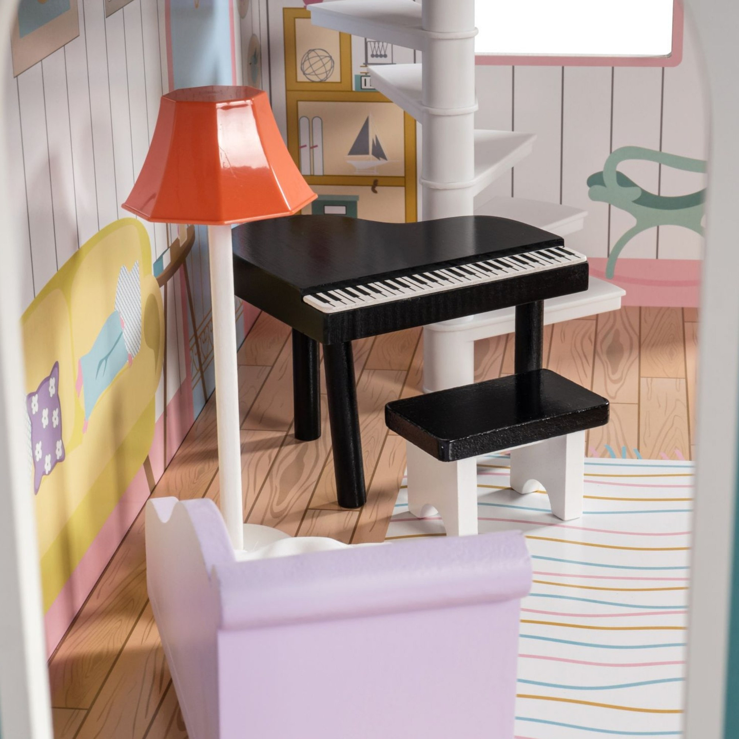 XXL Didžiausias medinis lėlių namelis - 123 cm - LED apšvietimas - terasa, aksesuarai, sodas