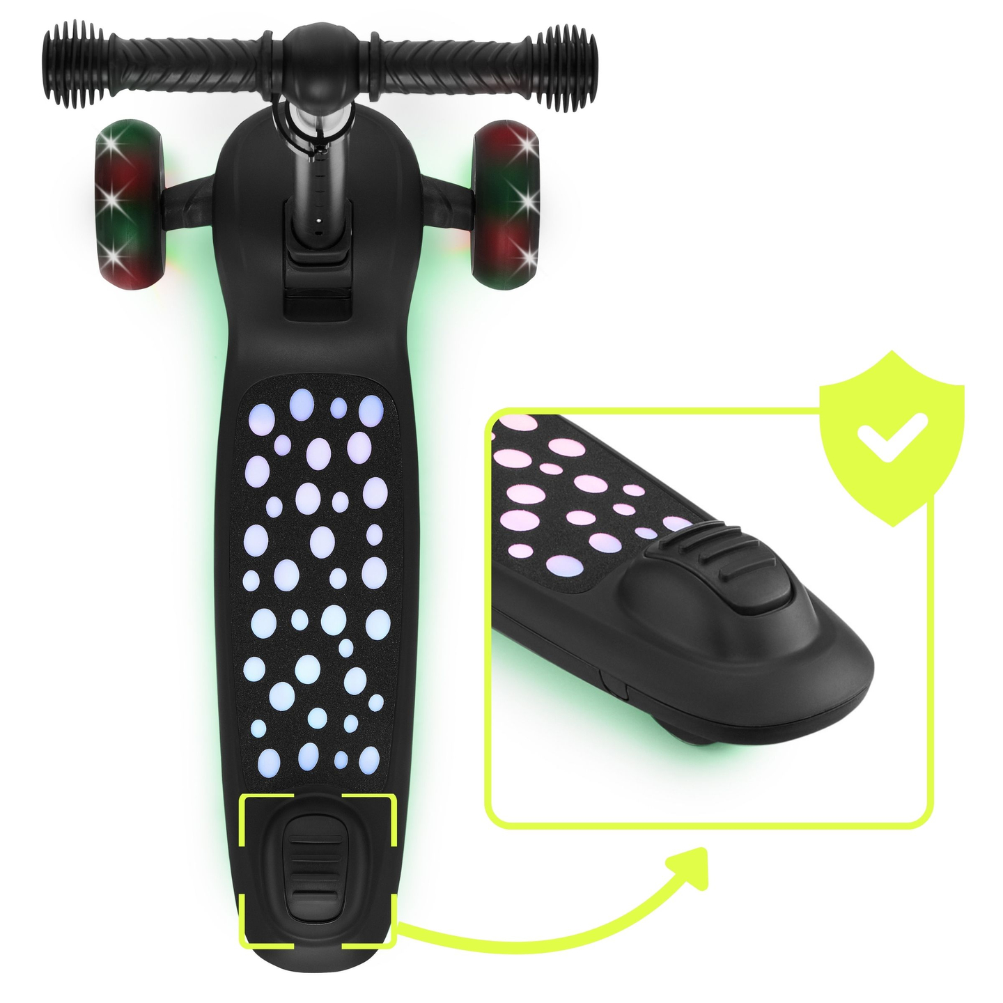 "HyperMotion LUMI 3-in-1" balansinis paspirtukas su šviečiančia platforma ir LED ratukais, juodos spalvos