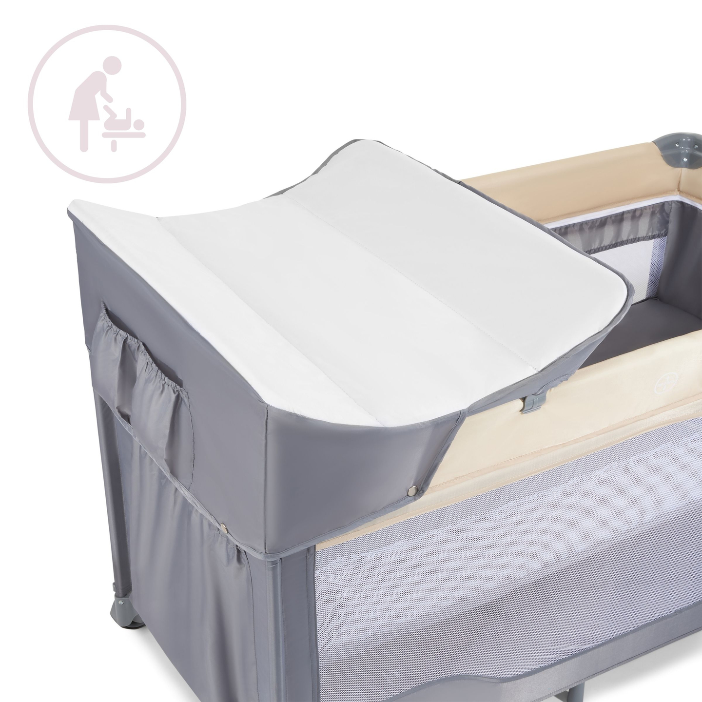 Kelioninė lovelė 0 - 36 m su persirengimo stalu + Moby-System HUXLEY maniežas