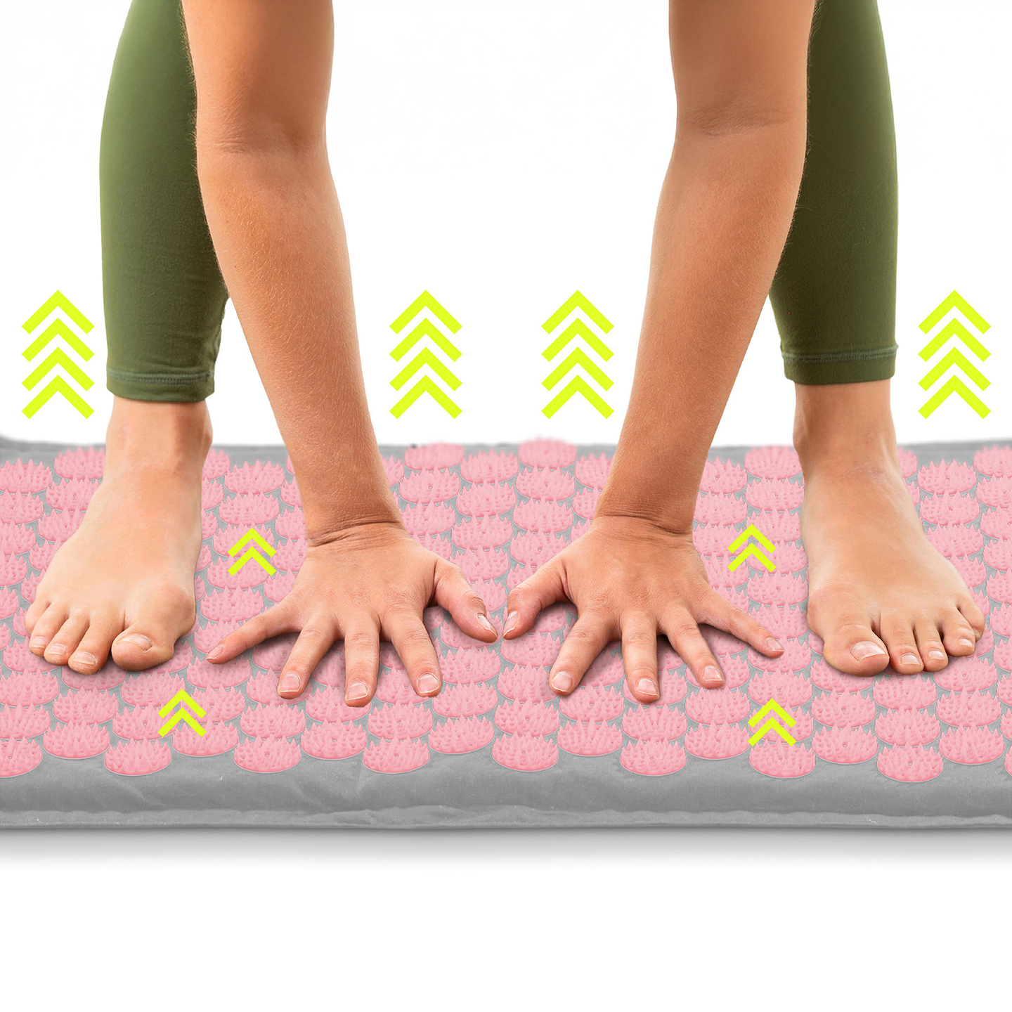 EKO lininis akupresūros kilimėlis su kokosų pluoštu ir grikių pagalvėle – 68 cm, pilkas ir rožinis, „HyperMotion“