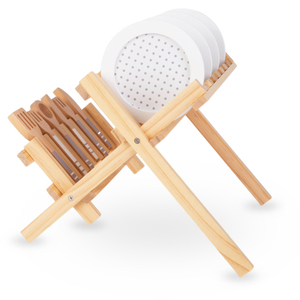 Mediniai virtuvės reikmenys su puodų džiovintuvu - rinkinys vaikams