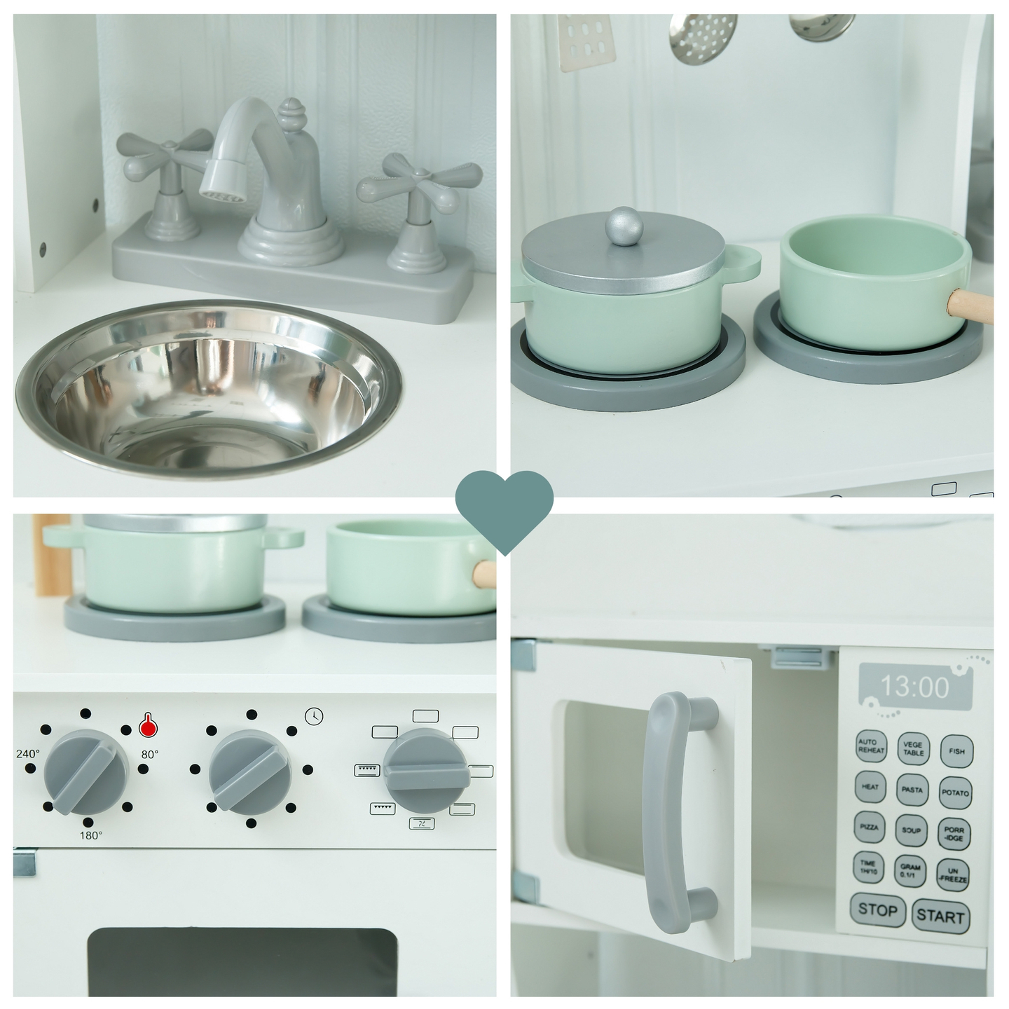 Medinė vaikų virtuvėlė su mikrobangų krosnele