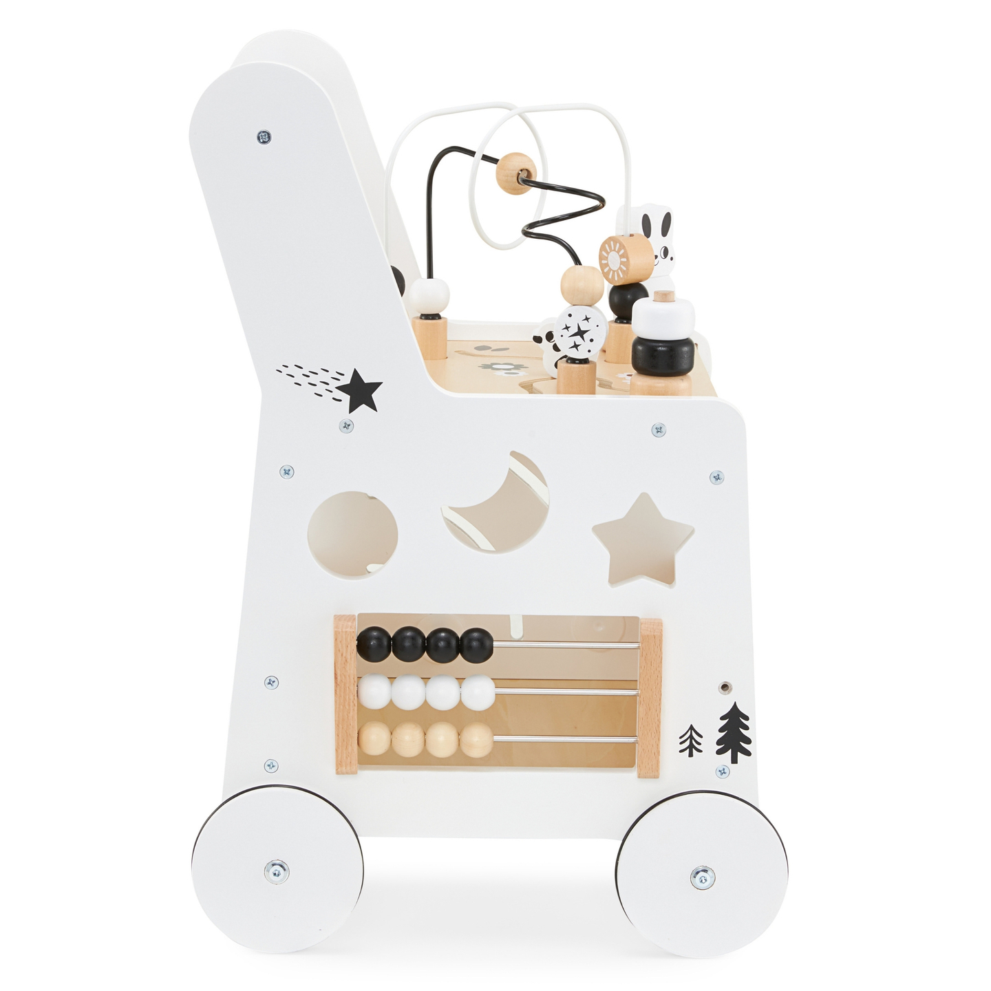 6in1 medinis vežimėlis, vaikštynė su mokomojo stalo funkcija