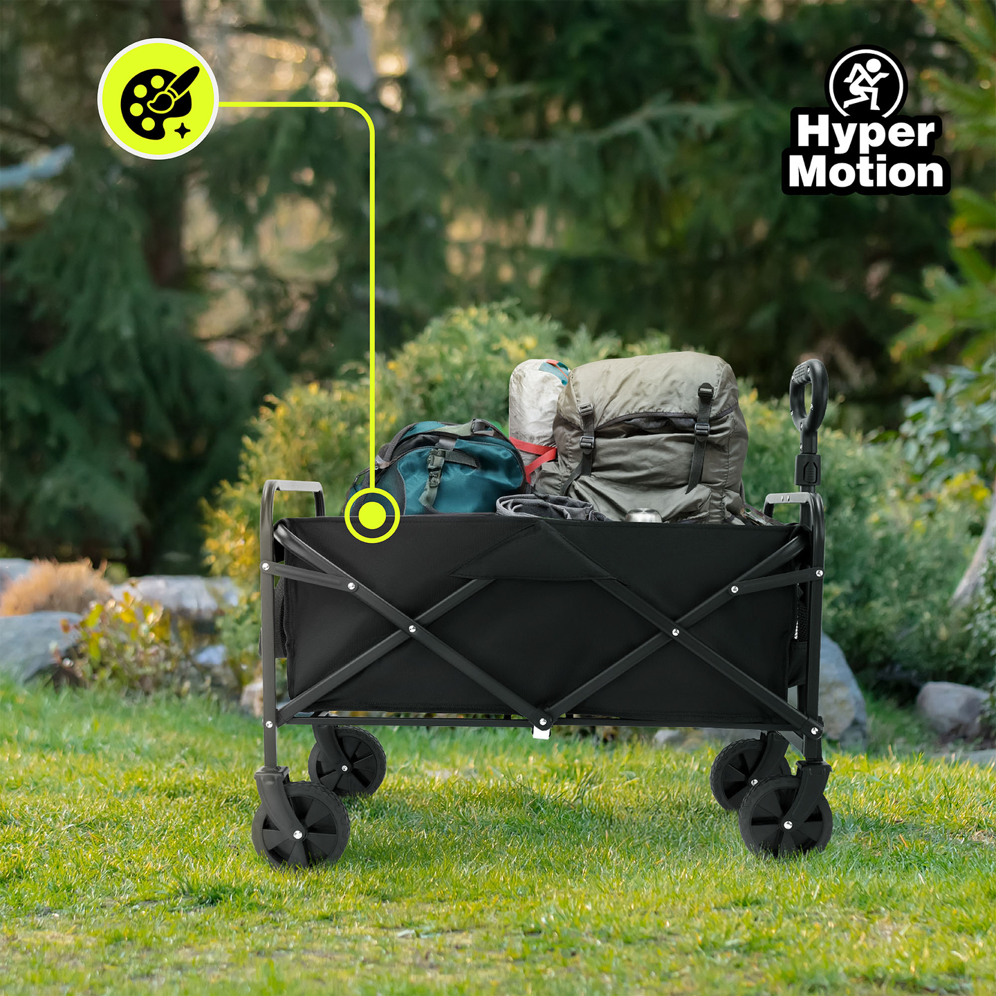 "HyperMotion" sulankstomas paplūdimio vežimėlis - juodas, 80 kg