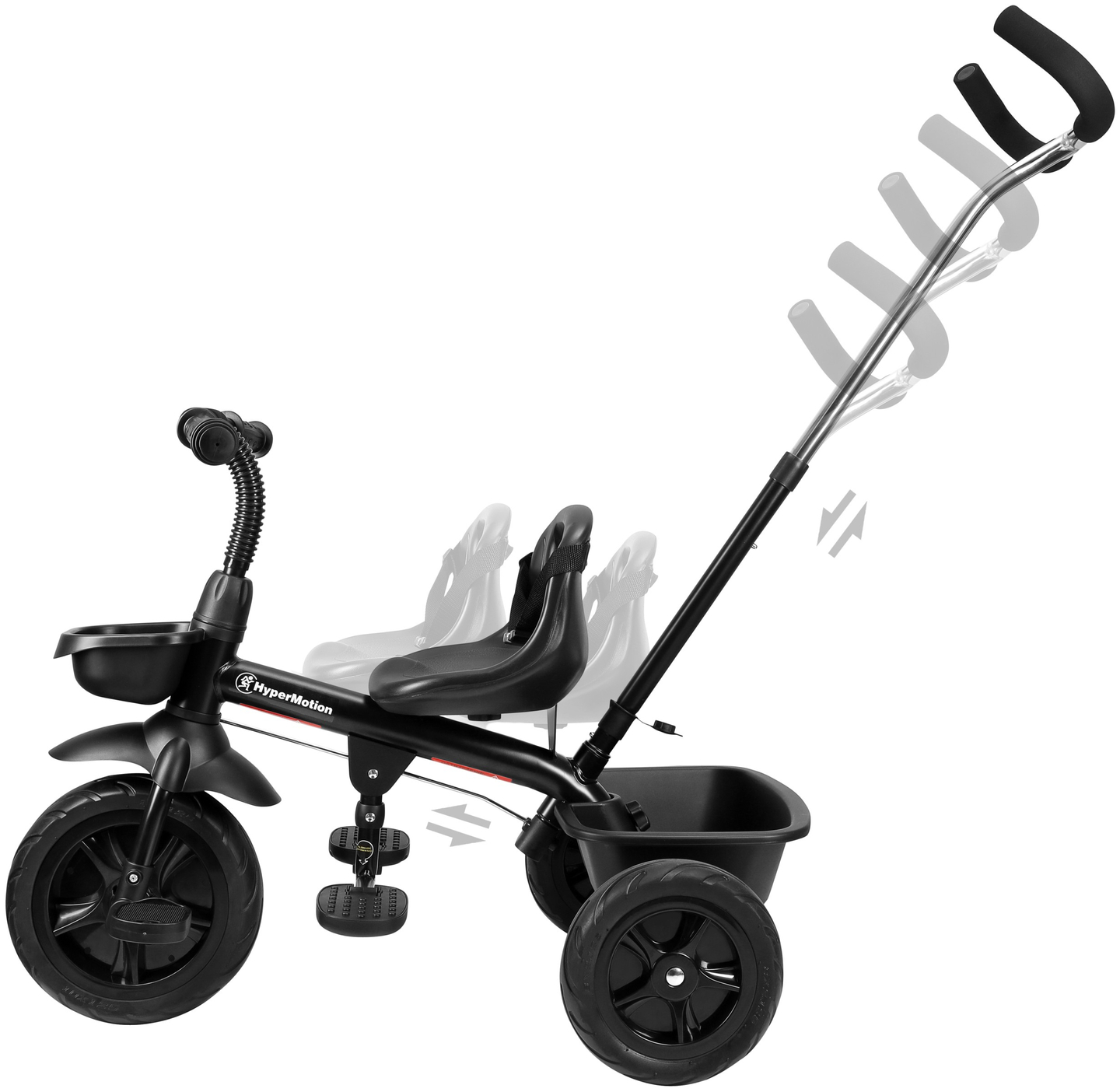 "HyperMotion TOBI VECTOR" triratukas - amžini pripučiami ratai + stūmimo strypas. Spalva: juoda.