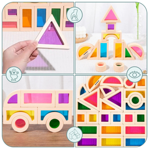 Vaivorykštės medinės kaladėlės - 25 elementai